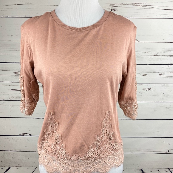 Topshop Tops - Topshop Shirt Women's 6 Pink Lace Short Sleeve